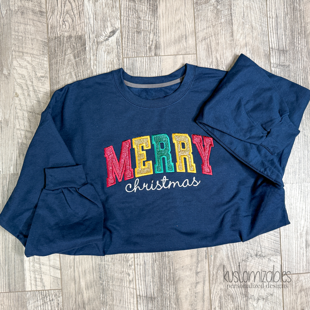 Merry Christmas Glitter Appliqué Sweatshirt | Embroidered