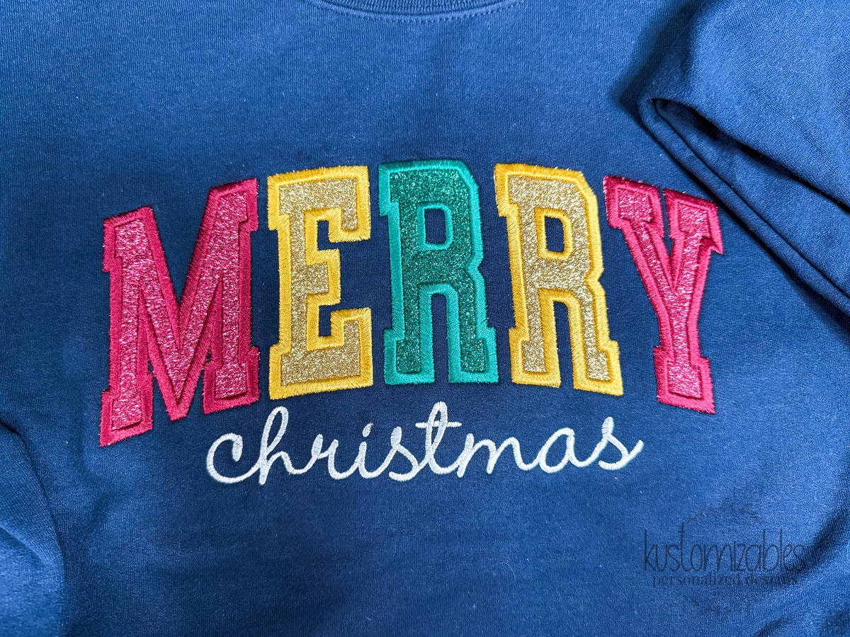 Merry Christmas Glitter Appliqué Sweatshirt | Embroidered