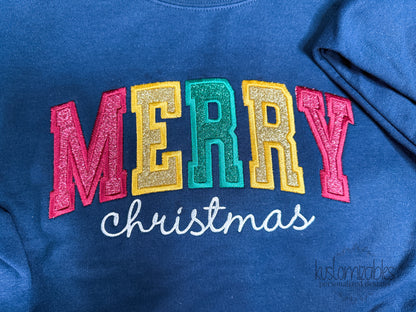 Merry Christmas Glitter Appliqué Sweatshirt | Embroidered