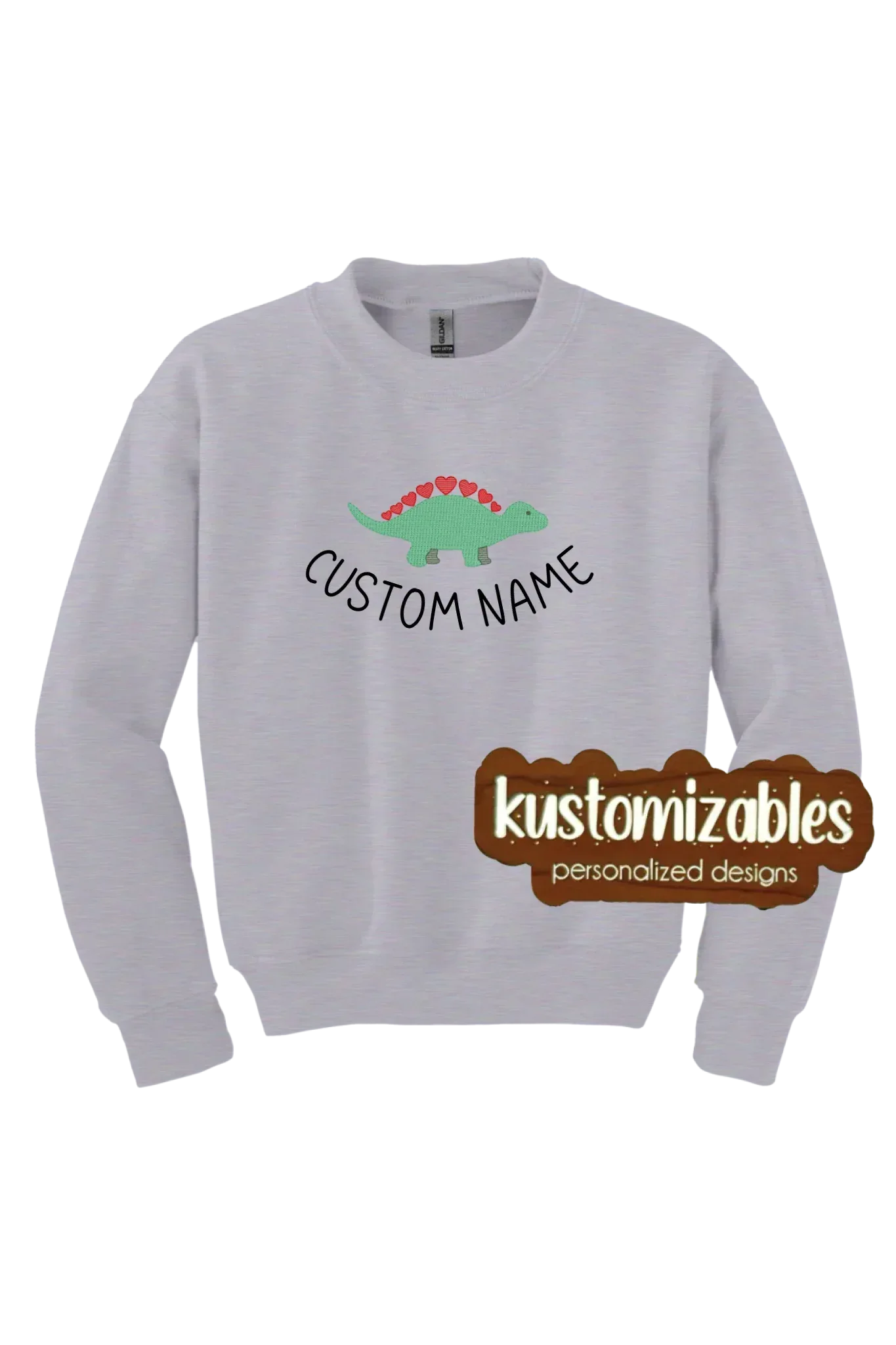 Dino Valentine Youth Sweatshirt - Embroidered - kustomizables