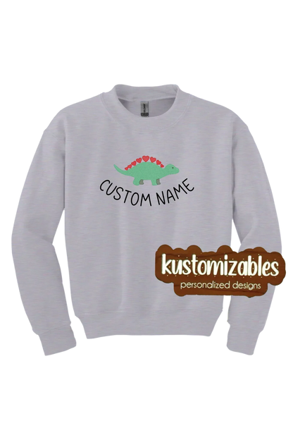 Dino Valentine Youth Sweatshirt - Embroidered - kustomizables