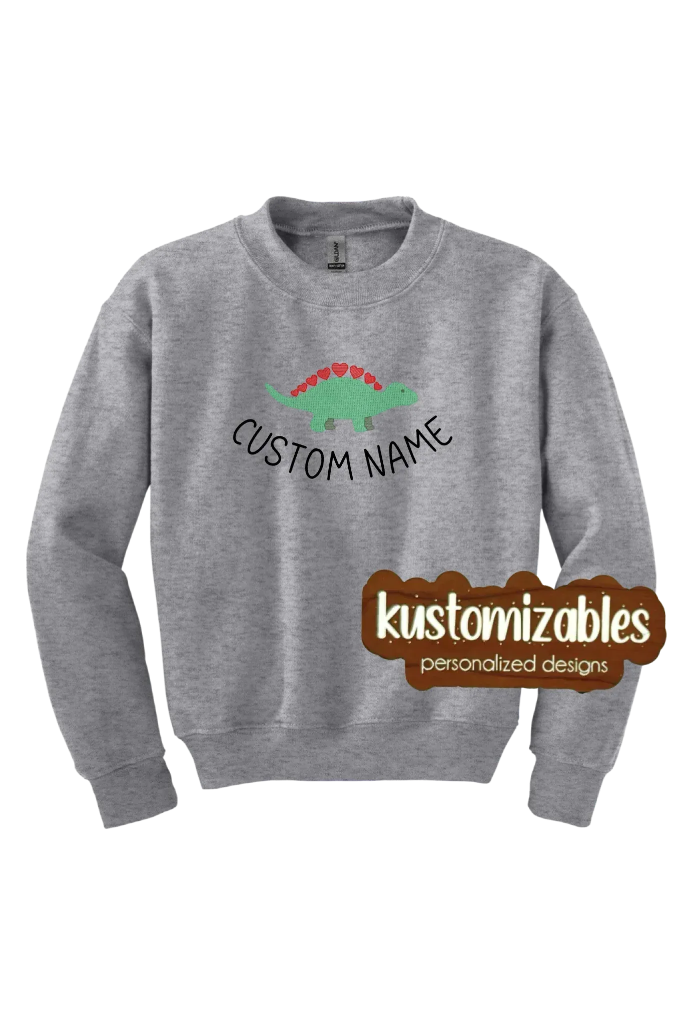Dino Valentine Youth Sweatshirt - Embroidered - kustomizables