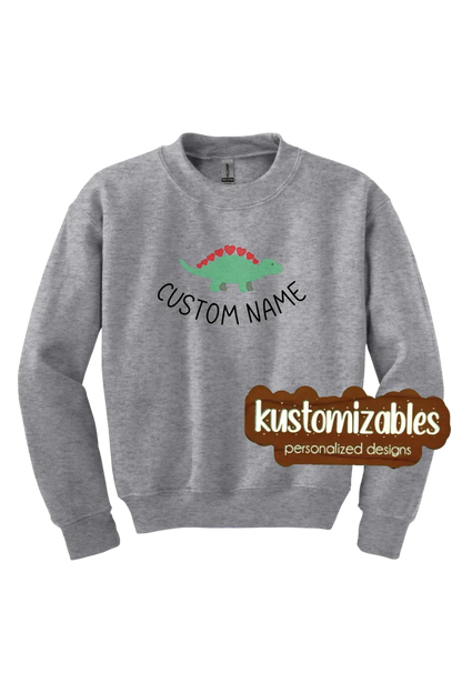 Dino Valentine Youth Sweatshirt - Embroidered - kustomizables