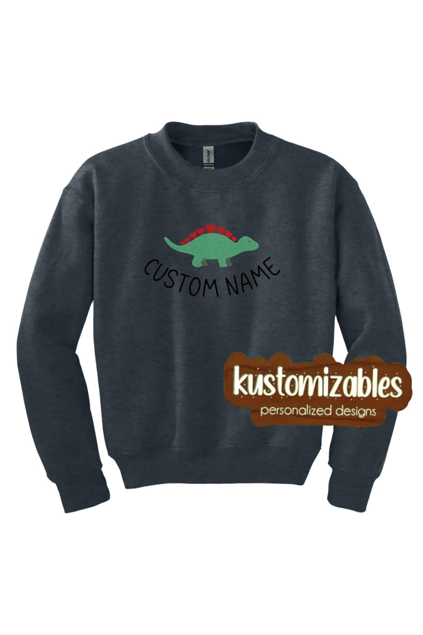 Dino Valentine Youth Sweatshirt - Embroidered - kustomizables