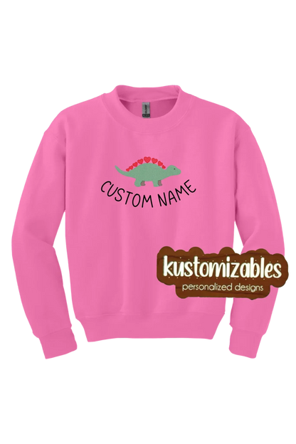 Dino Valentine Youth Sweatshirt - Embroidered - kustomizables