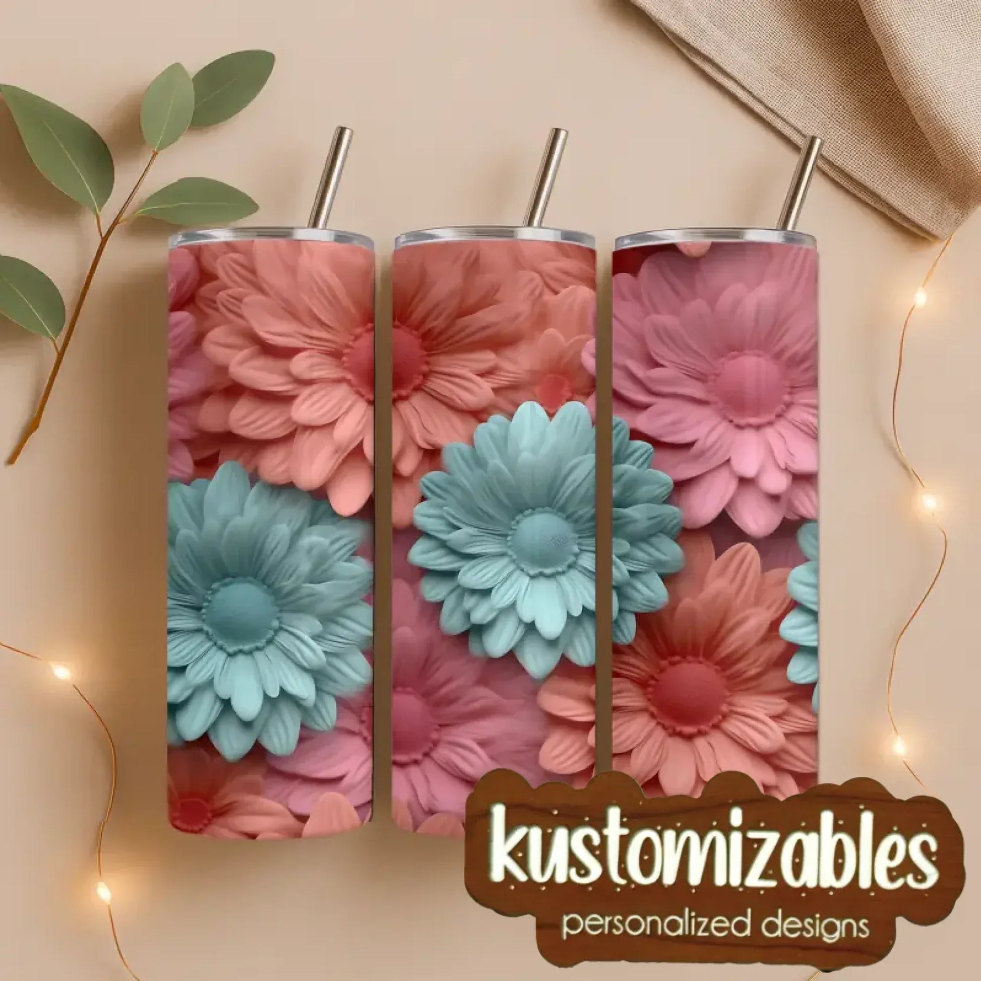 3D Flower Tumblers - Add Your Name - kustomizables