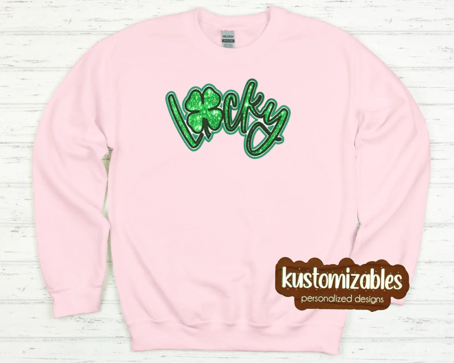 St Patricks LUCKY Double Glitter Applique - kustomizables