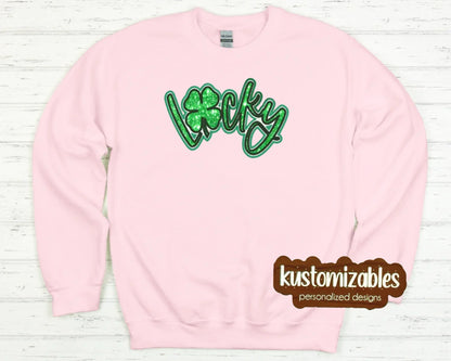 St Patricks LUCKY Double Glitter Applique - kustomizables