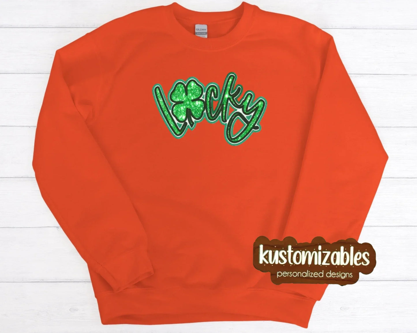 St Patricks LUCKY Double Glitter Applique - kustomizables
