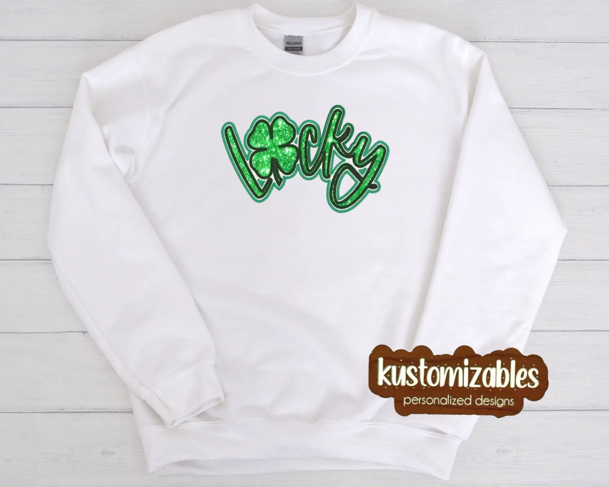 St Patricks LUCKY Double Glitter Applique - kustomizables