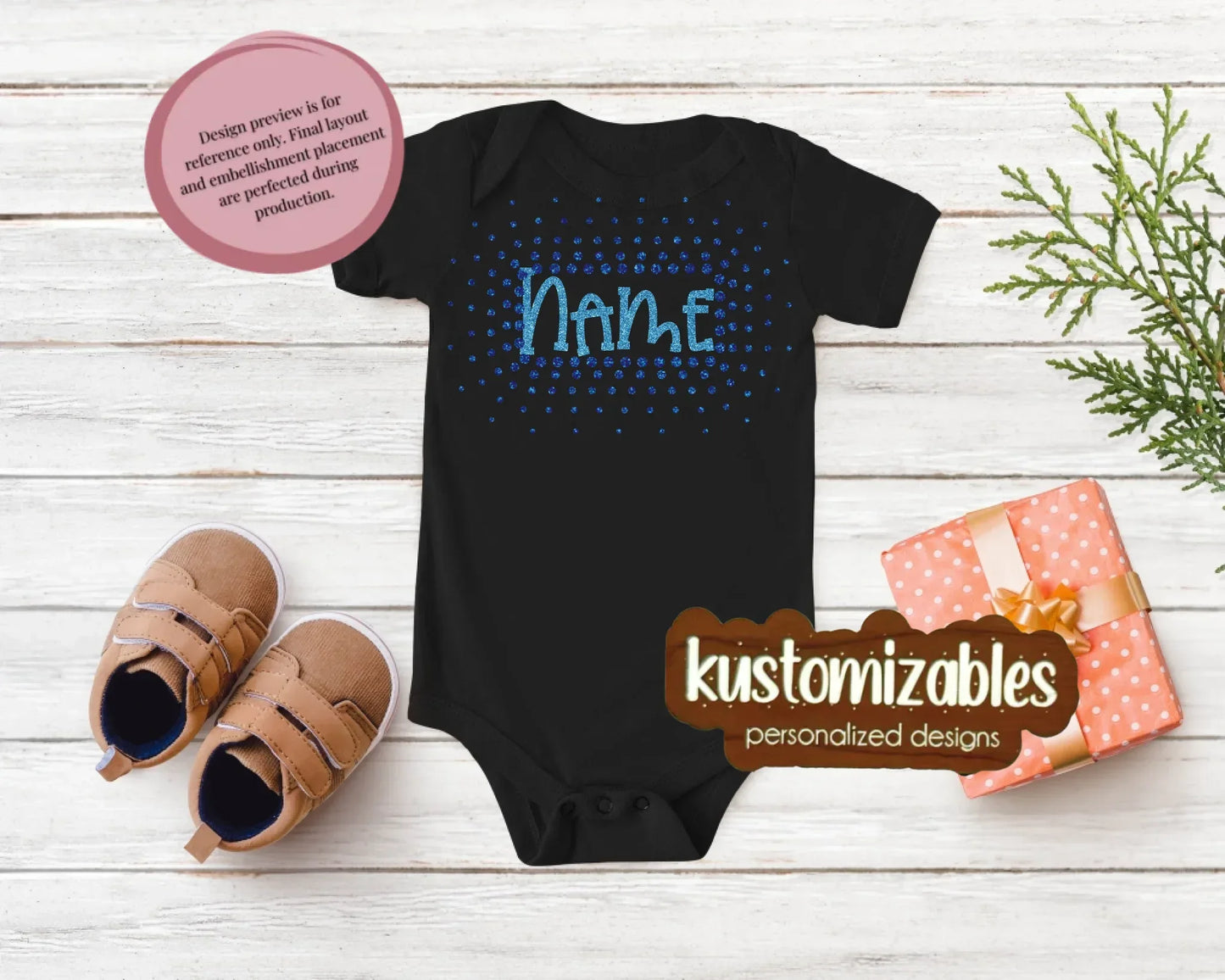 NB - 24M Glitter Starburst Offset Onesie - kustomizables