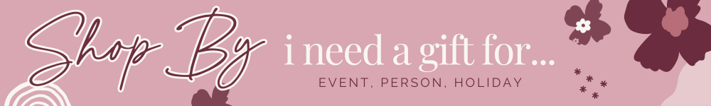 Banner with text 'Shop By' and decorative elements on a pink background